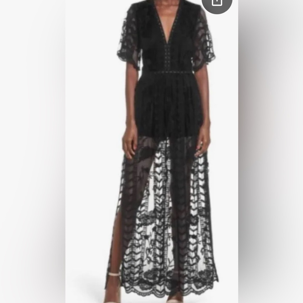 Socialite Black Sheer Lace Maxi Dress/Romper